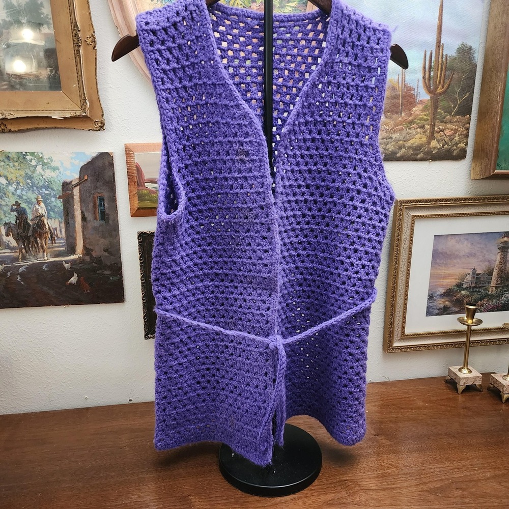 One Size Purple Hand Crochet Vest, Vintage Handmade Clothing